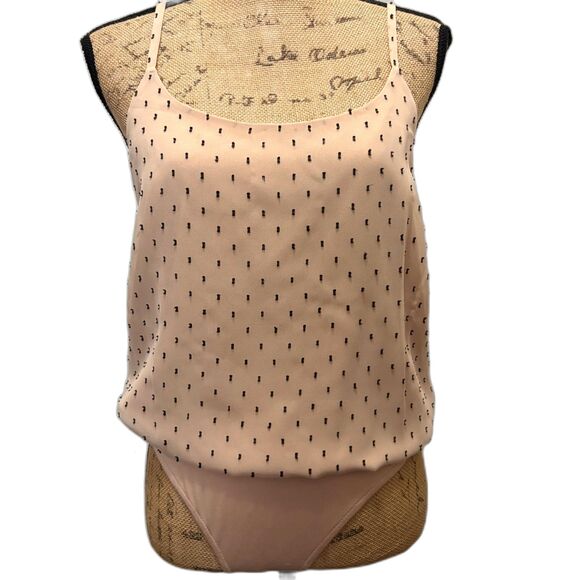L’Academie Nude Blush Swiss Dot Bodysuit Cami Style Romantic Feminine Size Small - Picture 1 of 4